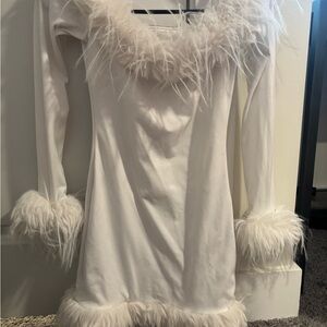 White Dress with Faux Fur Trim